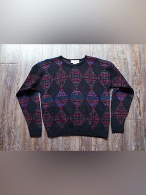 VTG Victoria Jones Petites Womens Argyle Plaid Preppy Retro 80s 90s Sweater PL